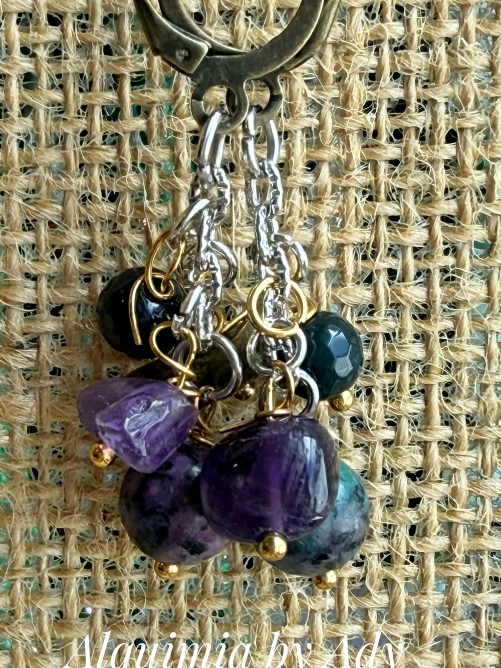Alquimia Purple and Green Gemstone Cluster Dangle Earrings